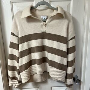 HYFVE Cream and Brown Striped Turtleneck Sweater